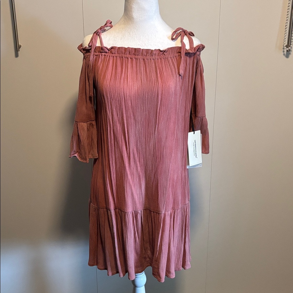 Coverstitched Pink Off-Shoulder Dress